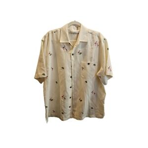 Carribean‎ Flamingo Palms Embroidered Hawaiian Shirt Men's L Resort Vacay #671